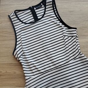Nicole Miller Black and White Striped Dress M